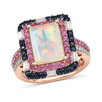 D'Joy Premium Ethiopian Welo Opal, Multi Gemstone Mosaic Art Ring in 18K Vermeil RG Over Sterling Silver (Size 10.0) 4.15 ctw