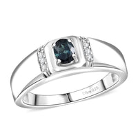 D'Joy AAA Monte Belo Indicolite, Diamond Men's Ring in Rhodium Over Sterling Silver (Size 10.0) 0.40 ctw