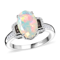 D'Joy Premium Ethiopian Welo Opal, Natural Yellow  and White Diamond (I3) (0.22 cts) Ring in 18K Vermeil YG Over Sterling Silver (Size 10.0) 2.70 ctw