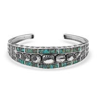 D'Joy Artisan Crafted White Buffalo, Royston Turquoise Cuff Bracelet in Oxidized Sterling Silver 24.00 ctw (7.25 Inches)