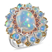 D'Joy Premium Ethiopian Welo Opal, Multi Gemstone Ring in Rhodium Over Sterling Silver (Size 10.0) 6.25 ctw