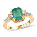 Luxoro 10K Yellow Gold AAA Kagem Zambian Emerald, Natural Yellow and White Diamond (I2) (0.28 cts) Ring (Size 7.0) 1.75 ctw - Sticky add to cart bar