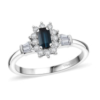 D'Joy AAA Monte Belo Indicolite, Moissanite Ring in Rhodium Over Sterling Silver (Size 10.0) 0.65 ctw