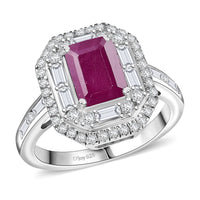 D'Joy Premium Royal Ruby, Moissanite Ring in Rhodium Over Sterling Silver (Size 10.0) 3.70 ctw