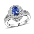 D'Joy Premium Tanzanite, Moissanite Halo Ring in Rhodium Over Sterling Silver (Size 10.0) 1.60 ctw - Sticky add to cart bar