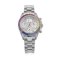 Genoa Simulated Multi Diamond Japanese movement Rainbow Multifunction Watch in Silvertone 2.00 ctw - Sticky add to cart bar