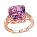 Luxoro 10K Rose Gold AAAA Asscher Cut Patroke Kunzite, Diamond (I2) Ring (Size 6.0) 10.73 ctw - Sticky add to cart bar