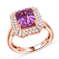D'Joy AAA Patroke Kunzite, Moissanite Ring in 18K Vermeil RG Over Sterling Silver (Size 8.0) 4.90 ctw