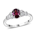 D'Joy Radiant Ember Garnet, Moissanite Ring in Rhodium Over Sterling Silver (Size 10.0) 1.25 ctw - Sticky add to cart bar