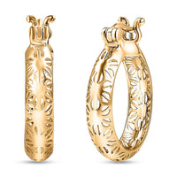 Luxoro 10K Yellow Gold Textured Hoop Earrings (2.50 Grams)