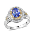 Doorbuster D'Joy Premium Tanzanite, Natural Yellow and White Diamond (0.35 cts) Ring in Rhodium Over Sterling Silver (Size 10.0) 1.60 ctw - Sticky add to cart bar
