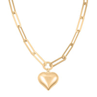 Heart Pendant with Paper Clip Chain Necklace in 10K Yellow Gold 8.5 Grams 20 Inches