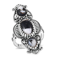 D'Joy Artisan Crafted Premium White Buffalo Ring in Black Oxidised Sterling Silver (Size 10.0) 5.80 ctw