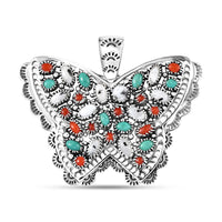 D'Joy Artisan Crafted Premium White Buffalo, Multi Gemstone Butterfly Pendant without Chain in Sterling Silver 7.85 ctw