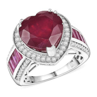 D'Joy Premium African Ruby (FF), Moissanite Heart Ring in Rhodium Over Sterling Silver (Size 10.0) 11.15 ctw