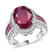 D'Joy Premium African Ruby (FF), Moissanite Heart Ring in Rhodium Over Sterling Silver (Size 10.0) 11.15 ctw