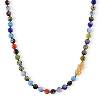 Multi Color Murano Style Beaded Necklace with Pixiu Charm in Goldtone (20 Inches)