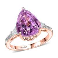10K Rose Gold AAA Patroke Kunzite, Luxuriant Lab Grown Diamond (E-F, VS) (0.34 cts) Ring (Size 10.0) 5.75 ctw