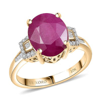 Luxoro 10K Yellow Gold AAA Royal Ruby, Diamond (G-H, I2) (0.16 cts) Ring (Size 10.0) 5.65 ctw
