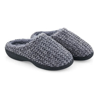 BANDOLINO Black Fur Lined Chenille House Slippers in Gifting Box - L