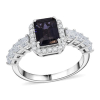 D'Joy Catalina Iolite, Moissanite Ring in Rhodium Over Sterling Silver (Size 10.0) 2.15 ctw