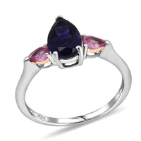 D'Joy Catalina Iolite, Pink Sapphire Ring in Rhodium Over Sterling Silver (Size 10.0) 1.30 ctw