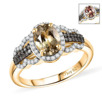 D'Joy AAA Turkizite, Natural Champagne and White Diamond (0.35 cts) Evening Halo Ring in 18K Vermeil YG Over Sterling Silver (Size 10.0) 1.85 ctw