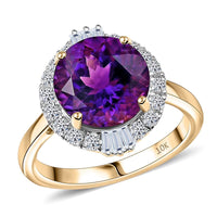 10K Yellow Gold AAA Moroccan Amethyst, Luxuriant Lab Grown Diamond (G-H, SI) Ring (Size 10.0) 4.33 ctw
