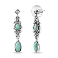 D'Joy Indian Artisan Crafted Tahoe Nevada Turquoise Floral Earrings in Oxidised Sterling Silver 3.00 ctw