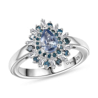 D'Joy Peacock Tanzanite, Blue Diamond (IR) and Diamond (0.35 cts) Ring in Rhodium Over Sterling Silver (Size 10.0) 0.75 ctw