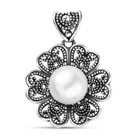 D'Joy Indian Artisan Crafted Freshwater Pearl Flower Petals Pendant without Chain in Sterling Silver