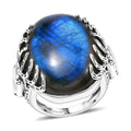 D'Joy Indian Artisan Crafted AAA Malagasy Labradorite Ring in Black Oxidised Sterling Silver (Size 10.0) 36.00 ctw - Sticky add to cart bar