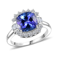 Certified & Appraised 10K White Gold AAA Tanzanite, Luxuriant Lab Grown Diamond (G-H, SI) Ring (Size 10.0) 3.70 ctw