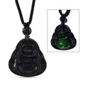 Black Jade (D) 20.00 ctw Carved Buddha Pendant with Black Cord Necklace (28 Inches) - Sticky add to cart bar