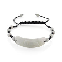 Natural Jade 50.00 ctw Carved Black Cord Adjustable Shamballa Bracelet