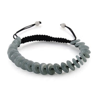 Natural Olmec Jade Discs Shamballa Bracelet With Black Cord Adjustable 65.00 ctw