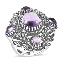 D'Joy Indian Artisan Crafted Premium Rose De France Amethyst Ring in Black Oxidised Sterling Silver (Size 10.0) 6.60 ctw