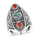 D'Joy Indian Artisan Crafted Blue Moon Turquoise, Coral Ring in Black Oxidised Sterling Silver (Size 10.0) 2.00 ctw - Sticky add to cart bar