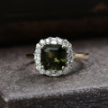 Certified & Appraised 10K Yellow Gold AAA Bohemian Moldavite, Luxuriant Diamond (G-H, SI) (0.40 cts) Ring (Size 10.0) 2.45 ctw - Sticky add to cart bar