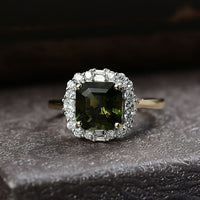 Certified & Appraised 10K Yellow Gold AAA Bohemian Moldavite, Luxuriant Diamond (G-H, SI) (0.40 cts) Ring (Size 10.0) 2.45 ctw