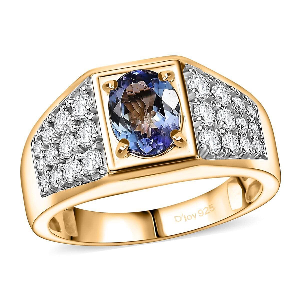 D'Joy Peacock Tanzanite, Moissanite Men's Ring in 18K Vermeil YG Over Sterling Silver (Size 10.0) 2.25 ctw