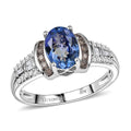 Luxoro 10K White Gold AAA Peacock Tanzanite, Natural Champagne and White Diamond (I2) (0.30 cts) Ring (Size 10.0) 2.20 ctw - Sticky add to cart bar