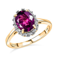 Certified & Appraised AAA Radiant Ember Garnet and G-H I2 Diamond 2.50 ctw Classic Halo Ring in 10K Yellow Gold (Size 10.0)