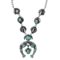 D'Joy Artisan Crafted Royston Turquoise, White Buffalo Squash Blossom Necklace in Black Oxidised Sterling Silver 14.50 ctw (18-20 Inches)