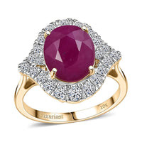 Certified & Appraised 10K Yellow Gold AAA Mozambique Ruby, Luxuriant Lab Grown Diamond (G-H, SI) (0.54 cts) Ring (Size 10.0) 6.15 ctw