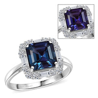 Certified & Appraised 10K White Gold Luxuriant Asscher Cut AAA Lab Grown Alexandrite, Diamond (G-H, SI) (0.47 cts) Ring (Size 10.0) 3.56 ctw