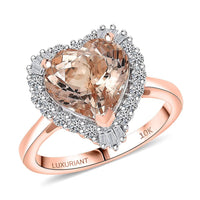 Certified & Appraised 10K Rose Gold AAA Marropino Morganite, Luxuriant Diamond (G-H, SI) (0.50 cts) Ring (Size 10.0) 3.87 ctw