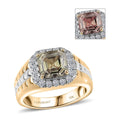 Certified & Appraised 10K Yellow and White Gold AAA Turkizite, Luxuriant Lab Grown Diamond (G-H, SI) (0.45 cts) Art Deco Men's Ring (Size 10.0) 3.20 ctw - Sticky add to cart bar
