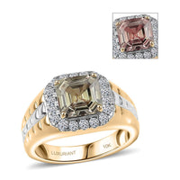 Certified & Appraised 10K Yellow and White Gold AAA Turkizite, Luxuriant Lab Grown Diamond (G-H, SI) (0.45 cts) Art Deco Men's Ring (Size 10.0) 3.20 ctw