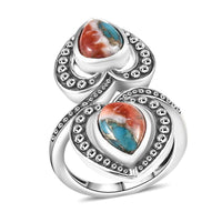 D'Joy Indian Artisan Crafted Spiny Oyster Ring in Black Oxidised Sterling Silver (Size 10.0) 4.80 ctw
